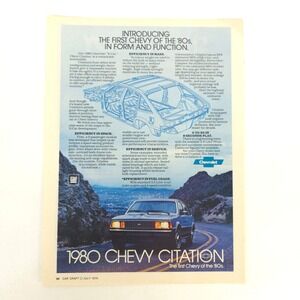 1980 Chevy Citation Print Ad Vintage Chevrolet Man Cave Garage Decor Display Art